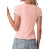 imageIWOLLENCE Womens Casual Lightweight Ribbed Knit Short Sleeve Tops Crewneck Button Down Shirt Slim Fit Y2K CardiganC Pink