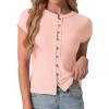 imageIWOLLENCE Womens Casual Lightweight Ribbed Knit Short Sleeve Tops Crewneck Button Down Shirt Slim Fit Y2K CardiganC Pink