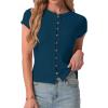 imageIWOLLENCE Womens Casual Lightweight Ribbed Knit Short Sleeve Tops Crewneck Button Down Shirt Slim Fit Y2K CardiganC Tile Blue