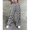 imageIWOLLENCE Womens Casual Loose Checkered Wide Leg Pants High Waist Straight Lounge Y2K Gingham Trousers SummerBpblack White Twisted