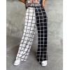 imageIWOLLENCE Womens Casual Loose Checkered Wide Leg Pants High Waist Straight Lounge Y2K Gingham Trousers SummerBwblack White Contrast