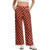 imageIWOLLENCE Womens Casual Loose Checkered Wide Leg Pants High Waist Straight Lounge Y2K Gingham Trousers SummerCdblack Orange Plaid