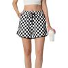 imageIWOLLENCE Womens Checkered Shorts Elastic Waist with Drawstring Plaid Short Pants Beach Summer with PocketsCdblack White