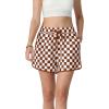 imageIWOLLENCE Womens Checkered Shorts Elastic Waist with Drawstring Plaid Short Pants Beach Summer with PocketsCdbrown White