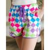 imageIWOLLENCE Womens Checkered Shorts Elastic Waist with Drawstring Plaid Short Pants Beach Summer with PocketsCdcolored White