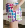 imageIWOLLENCE Womens Checkered Shorts Elastic Waist with Drawstring Plaid Short Pants Beach Summer with PocketsCdcolored White