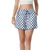 imageIWOLLENCE Womens Checkered Shorts Elastic Waist with Drawstring Plaid Short Pants Beach Summer with PocketsCdnavy White