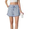 imageIWOLLENCE Womens Checkered Shorts Elastic Waist with Drawstring Plaid Short Pants Beach Summer with PocketsCdnavy White