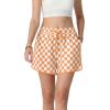 imageIWOLLENCE Womens Checkered Shorts Elastic Waist with Drawstring Plaid Short Pants Beach Summer with PocketsCdorange White