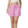 imageIWOLLENCE Womens Checkered Shorts Elastic Waist with Drawstring Plaid Short Pants Beach Summer with PocketsCdpink White