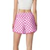 imageIWOLLENCE Womens Checkered Shorts Elastic Waist with Drawstring Plaid Short Pants Beach Summer with PocketsCdpink White
