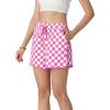 imageIWOLLENCE Womens Checkered Shorts Elastic Waist with Drawstring Plaid Short Pants Beach Summer with PocketsCdpink White