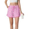 imageIWOLLENCE Womens Checkered Shorts Elastic Waist with Drawstring Plaid Short Pants Beach Summer with PocketsCdpink White