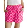 imageIWOLLENCE Womens Checkered Shorts Elastic Waist with Drawstring Plaid Short Pants Beach Summer with PocketsCdrose Pink Red