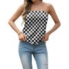 imageIWOLLENCE Womens Floral Tube Tops Casual Summer Backless Strapless Top Sleeveless Bandeau Tanks ShirtPlaid Black White