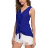 imageIWOLLENCE Womens Loose Henley Blouse Sleeveless Button Down T Shirts Tie Front Knot Tops12 Royal Blue