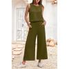 imageIWOLLENCE Womens Summer 2 Piece Outfits Set Round neck Sleeveless Tank Crop Top Wide Leg pants Set Pockets JumpsuitsA Army Green