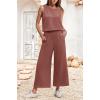imageIWOLLENCE Womens Summer 2 Piece Outfits Set Round neck Sleeveless Tank Crop Top Wide Leg pants Set Pockets JumpsuitsA Brick Red