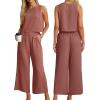 imageIWOLLENCE Womens Summer 2 Piece Outfits Set Round neck Sleeveless Tank Crop Top Wide Leg pants Set Pockets JumpsuitsA Brick Red
