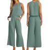 imageIWOLLENCE Womens Summer 2 Piece Outfits Set Round neck Sleeveless Tank Crop Top Wide Leg pants Set Pockets JumpsuitsA Sea Green