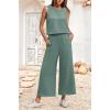 imageIWOLLENCE Womens Summer 2 Piece Outfits Set Round neck Sleeveless Tank Crop Top Wide Leg pants Set Pockets JumpsuitsA Sea Green