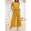 imageIWOLLENCE Womens Summer 2 Piece Outfits Set Round neck Sleeveless Tank Crop Top Wide Leg pants Set Pockets JumpsuitsA Yellow
