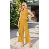 imageIWOLLENCE Womens Summer 2 Piece Outfits Set Round neck Sleeveless Tank Crop Top Wide Leg pants Set Pockets JumpsuitsA Yellow