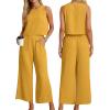 imageIWOLLENCE Womens Summer 2 Piece Outfits Set Round neck Sleeveless Tank Crop Top Wide Leg pants Set Pockets JumpsuitsA Yellow