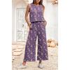 imageIWOLLENCE Womens Summer 2 Piece Outfits Set Round neck Sleeveless Tank Crop Top Wide Leg pants Set Pockets JumpsuitsB Agrostemma Githago