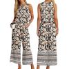 imageIWOLLENCE Womens Summer 2 Piece Outfits Set Round neck Sleeveless Tank Crop Top Wide Leg pants Set Pockets JumpsuitsB Black Apricot Cashew