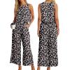 imageIWOLLENCE Womens Summer 2 Piece Outfits Set Round neck Sleeveless Tank Crop Top Wide Leg pants Set Pockets JumpsuitsB Black Butterfly