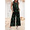 imageIWOLLENCE Womens Summer 2 Piece Outfits Set Round neck Sleeveless Tank Crop Top Wide Leg pants Set Pockets JumpsuitsB Black Green Leaf