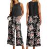 imageIWOLLENCE Womens Summer 2 Piece Outfits Set Round neck Sleeveless Tank Crop Top Wide Leg pants Set Pockets JumpsuitsB Black Ishitake