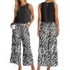 imageIWOLLENCE Womens Summer 2 Piece Outfits Set Round neck Sleeveless Tank Crop Top Wide Leg pants Set Pockets JumpsuitsB Black Tree Grain