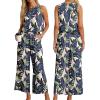 imageIWOLLENCE Womens Summer 2 Piece Outfits Set Round neck Sleeveless Tank Crop Top Wide Leg pants Set Pockets JumpsuitsB Colorful Banana Leaf