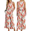 imageIWOLLENCE Womens Summer 2 Piece Outfits Set Round neck Sleeveless Tank Crop Top Wide Leg pants Set Pockets JumpsuitsB Colorful Geometry 02