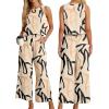 imageIWOLLENCE Womens Summer 2 Piece Outfits Set Round neck Sleeveless Tank Crop Top Wide Leg pants Set Pockets JumpsuitsB Geometry Ribbon