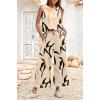 imageIWOLLENCE Womens Summer 2 Piece Outfits Set Round neck Sleeveless Tank Crop Top Wide Leg pants Set Pockets JumpsuitsB Geometry Ribbon