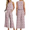 imageIWOLLENCE Womens Summer 2 Piece Outfits Set Round neck Sleeveless Tank Crop Top Wide Leg pants Set Pockets JumpsuitsB Gray Ishitake