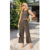 imageIWOLLENCE Womens Summer 2 Piece Outfits Set Round neck Sleeveless Tank Crop Top Wide Leg pants Set Pockets JumpsuitsB Ld Dark Khaki