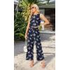 imageIWOLLENCE Womens Summer 2 Piece Outfits Set Round neck Sleeveless Tank Crop Top Wide Leg pants Set Pockets JumpsuitsB Navy Plum Blossom