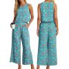 imageIWOLLENCE Womens Summer 2 Piece Outfits Set Round neck Sleeveless Tank Crop Top Wide Leg pants Set Pockets JumpsuitsB Orange Safflower