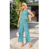 imageIWOLLENCE Womens Summer 2 Piece Outfits Set Round neck Sleeveless Tank Crop Top Wide Leg pants Set Pockets JumpsuitsB Orange Safflower