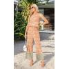 imageIWOLLENCE Womens Summer 2 Piece Outfits Set Round neck Sleeveless Tank Crop Top Wide Leg pants Set Pockets JumpsuitsB Orange Sakura