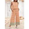 imageIWOLLENCE Womens Summer 2 Piece Outfits Set Round neck Sleeveless Tank Crop Top Wide Leg pants Set Pockets JumpsuitsB Orange Sakura
