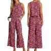 imageIWOLLENCE Womens Summer 2 Piece Outfits Set Round neck Sleeveless Tank Crop Top Wide Leg pants Set Pockets JumpsuitsB Purple Ishitake