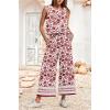 imageIWOLLENCE Womens Summer 2 Piece Outfits Set Round neck Sleeveless Tank Crop Top Wide Leg pants Set Pockets JumpsuitsB Red Porcelain