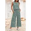 imageIWOLLENCE Womens Summer 2 Piece Outfits Set Round neck Sleeveless Tank Crop Top Wide Leg pants Set Pockets JumpsuitsB White Floral Print