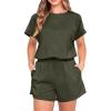 imageIWOLLENCE Womens 2 Piece Sets Summer Lounge Set Casual Short Sleeve Round Neck Tops and Elastic Waist Short Outfits TracksuitArmy Green