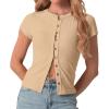 imageIWOLLENCE Womens Casual Lightweight Ribbed Knit Short Sleeve Tops Crewneck Button Down Shirt Slim Fit Y2K CardiganC Apricot